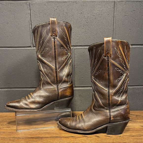 70’s Vintage ACME Brown Leather Western Cowboy Boots Men’s 9 D - Picture 1 of 8